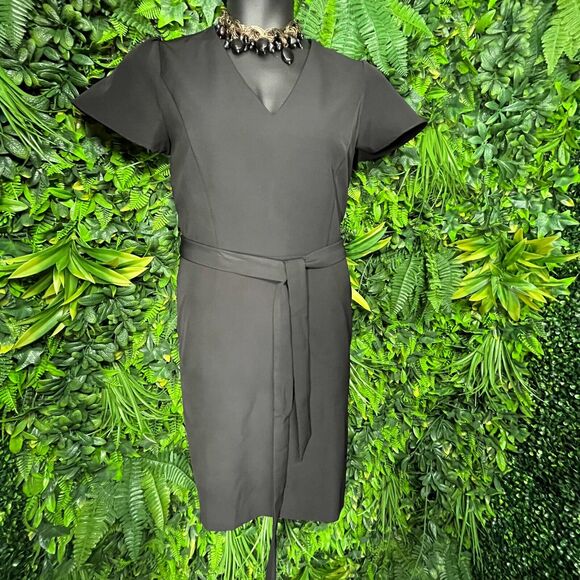 INC Women Dress 12 Black Sheath Tie Waist V Neck Flare Sleeve‎ NWT  0989 - Picture 6 of 11